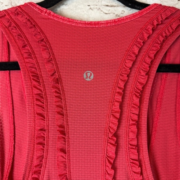 Lululemon Women's Mind Over Matter Tank Top Size 4 Tango Red Cinch Ruffles - Picture 6 of 8